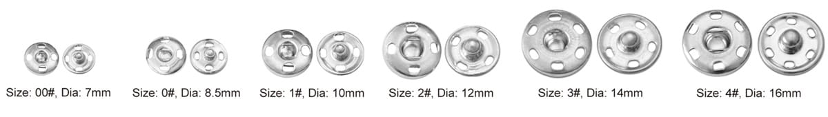 press stud button size