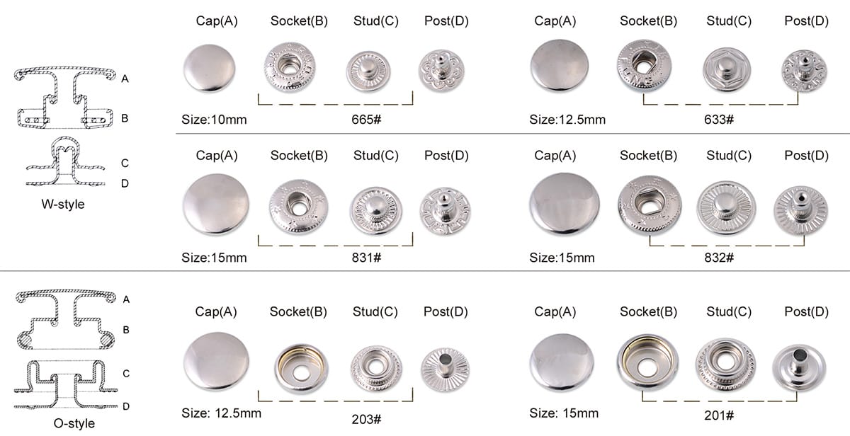 snap button size and type