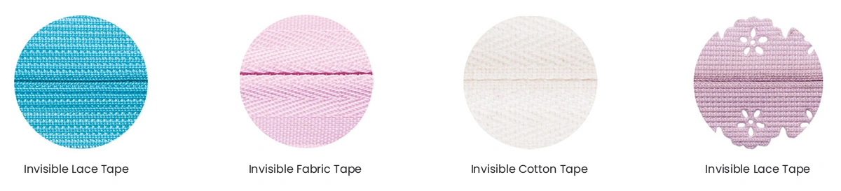 Invisible zipper fabric tape and lace tape options