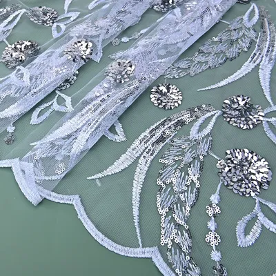 3D Flower Embroidery Sequins Lace Fabric