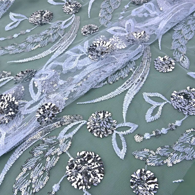 3D Flower Embroidery Sequins Lace Fabric