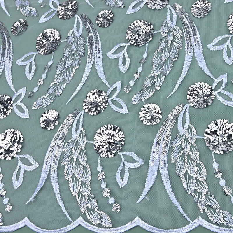 3D Flower Embroidery Sequins Lace Fabric
