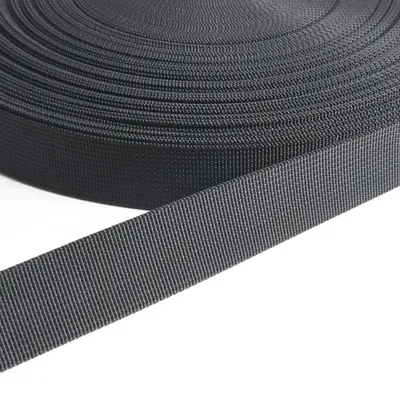 25mm Black Polyester Woven Webbing Strap