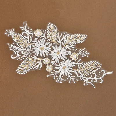 Gold Bugle Beaded Lace Applique