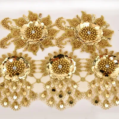 Beaded Sequins Bridal Lace Fabric Applique