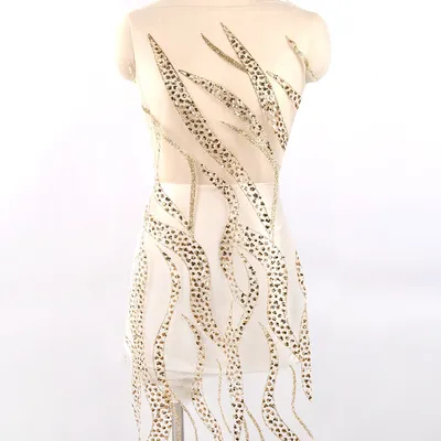 French Gold Rhinestone Sequin Tulle Lace Fabric
