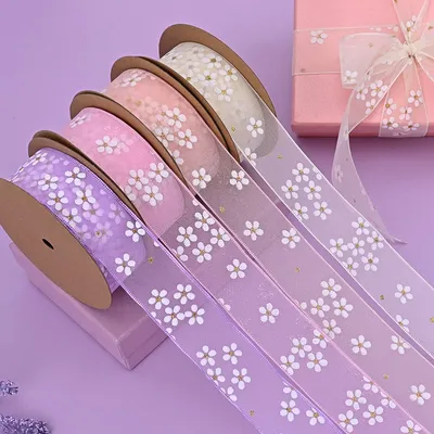 38mm Flower Print Wired Organza Ribbon