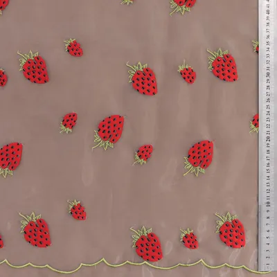 Strawberry Embroidered Organza Tulle Lace Fabric