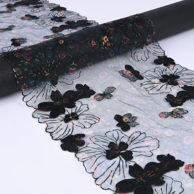 Black Embroidery Mesh Lace Trim