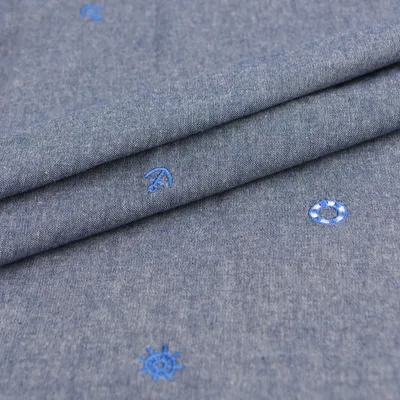 Anchor Rudder Embroidered Cotton Denim Fabric