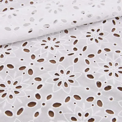 White Broderie Anglaise Embroidered Eyelet Cotton Lace Fabric