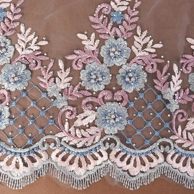 Sequins Beads Embroidered Bridal Lace Fabric