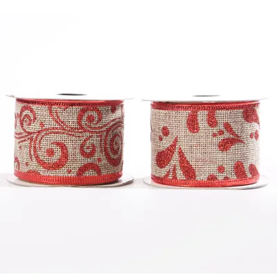 50mm Faux Linen Wired Christmas Ribbon