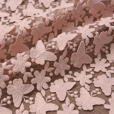Mesh Fabric With 3D Embroidered Butterfly Pink