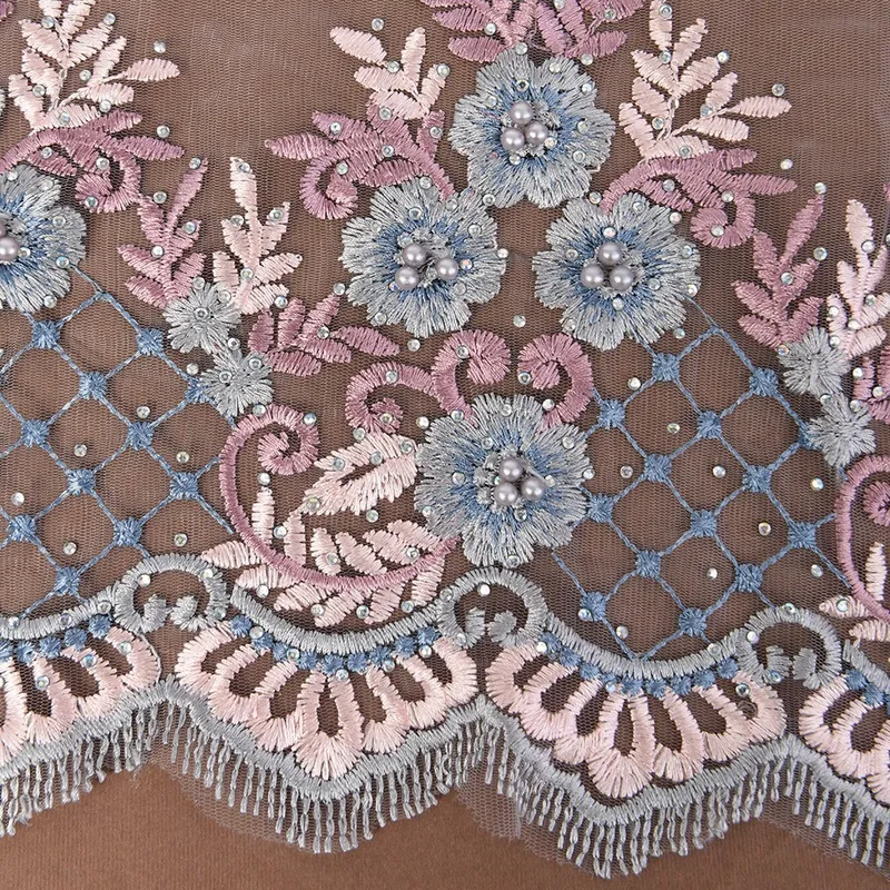 Sequins Beads Embroidered Bridal Lace Fabric