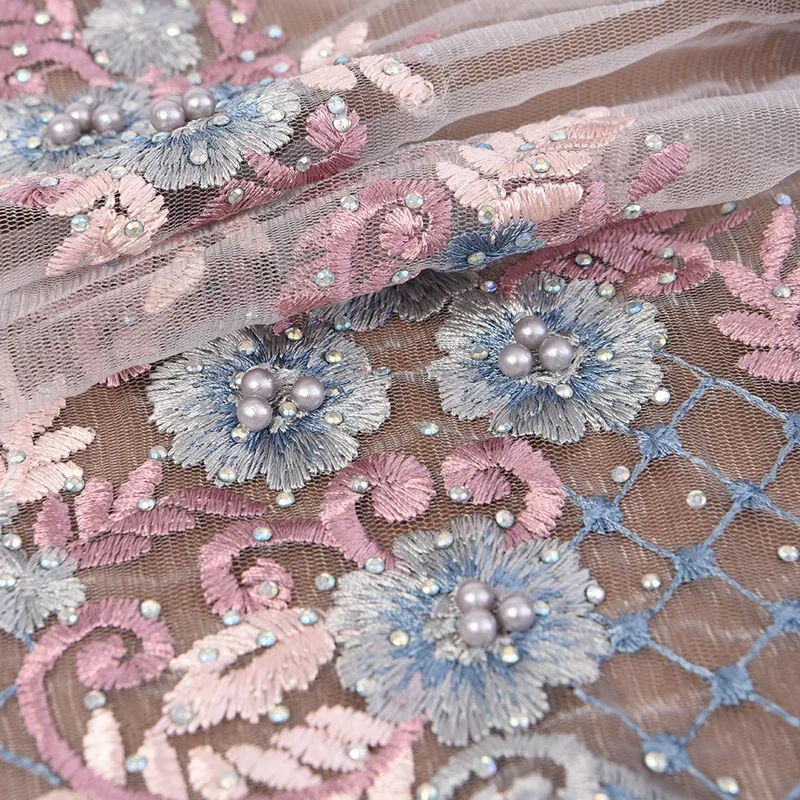 Sequins Beads Embroidered Bridal Lace Fabric