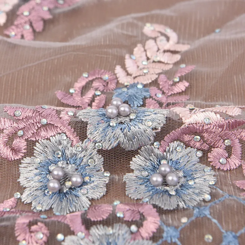 Sequins Beads Embroidered Bridal Lace Fabric