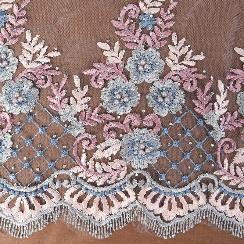 Sequins Beads Embroidered Bridal Lace Fabric