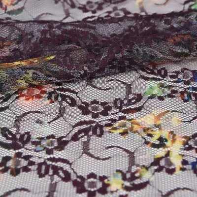 Printed Non-stretch Polyester Lycra Lace Fabric