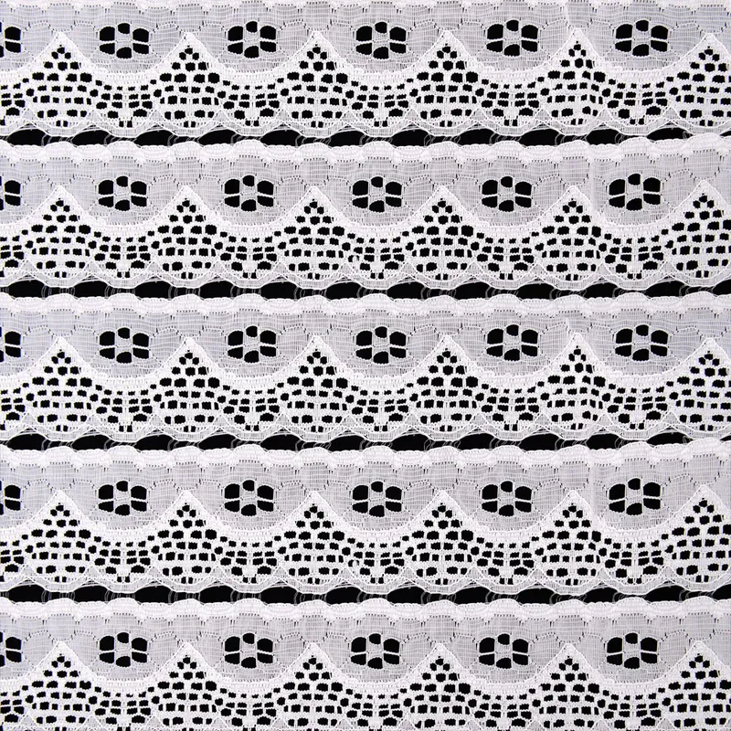 White Striped Polyester Tricot Lace Fabric for Apparel