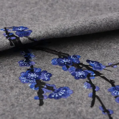 Floral Embroidered Merino Wool Flannel Fabric