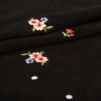 Floral Embroidered Black Velvet Fabric