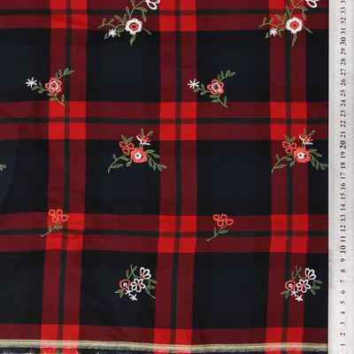 Red Tartan Plaid Embroidered Fabric