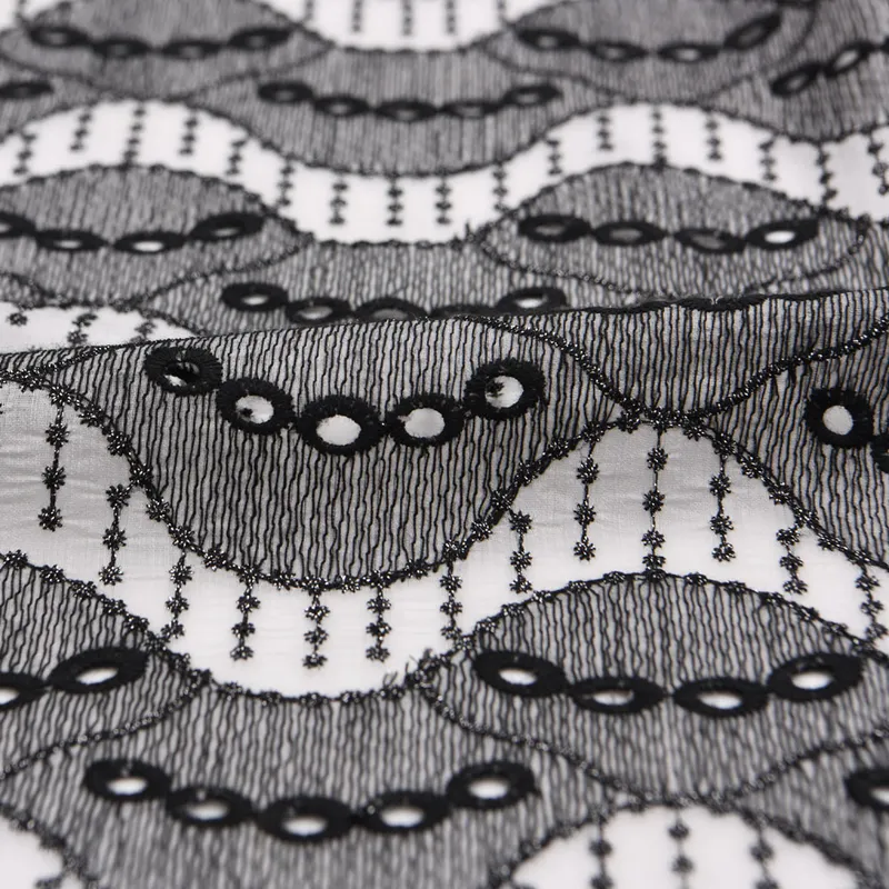 Black Silver Broderie Anglaise Eyelet Embroidered Cotton Lace Fabric