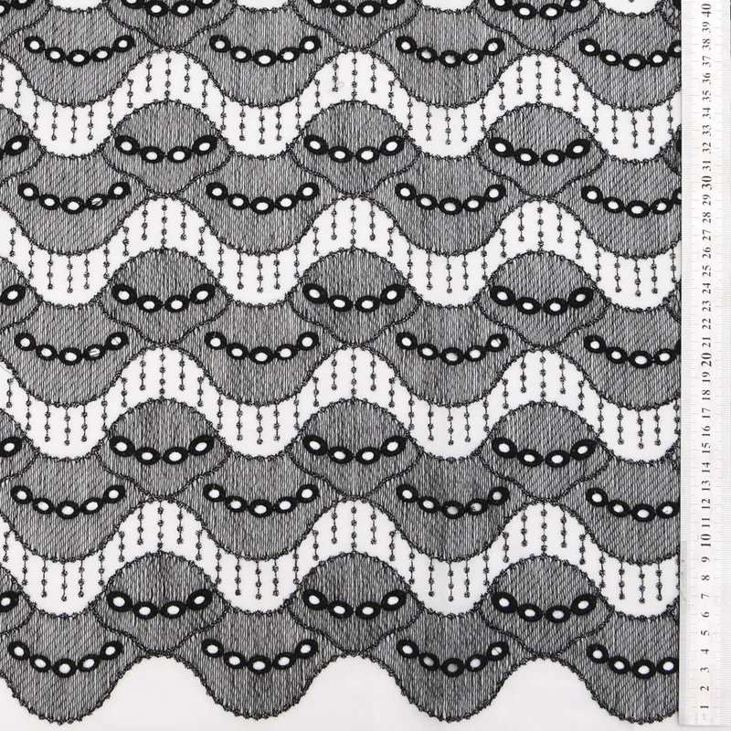 Black Silver Broderie Anglaise Eyelet Embroidered Cotton Lace Fabric