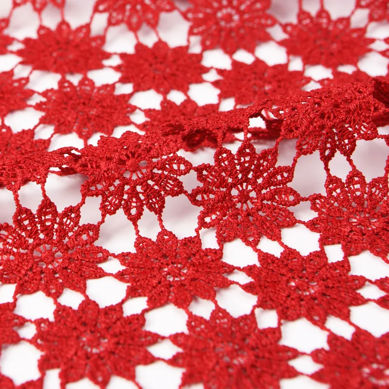 Red Guipure Water Soluble Lace Fabric