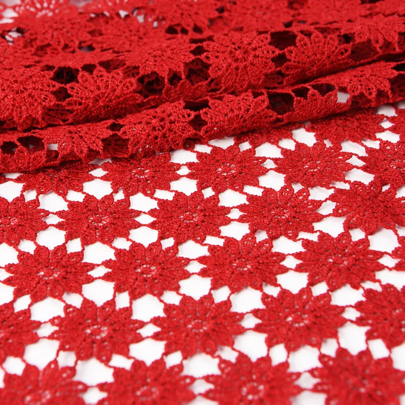 Red Guipure Water Soluble Lace Fabric
