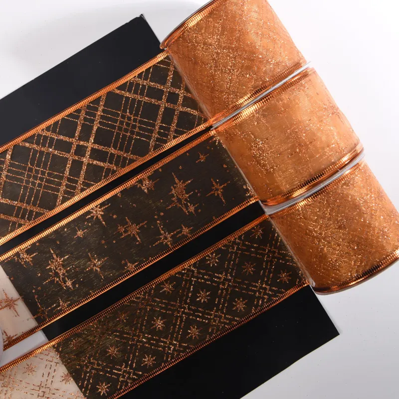 2-1/2 inch Copper Sheer Glitter Ribbon