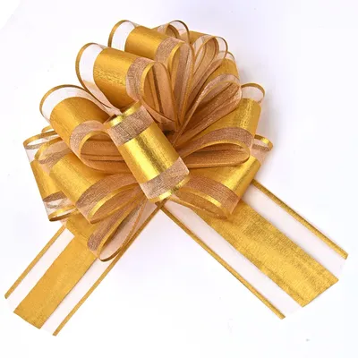 Gold Sheer Pull Bow Ribbon with 2 Metallic Lines