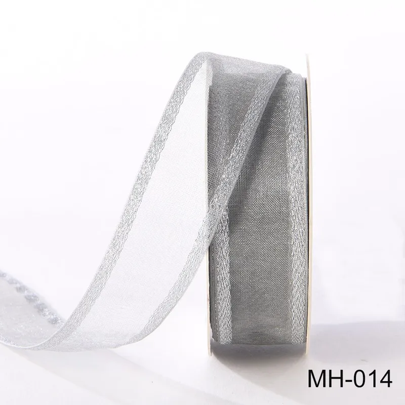 25mm Silver Wire-Edged Metallic Sheer Ribbon