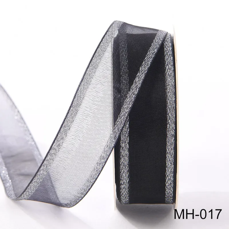 25mm Silver Wire-Edged Metallic Sheer Ribbon