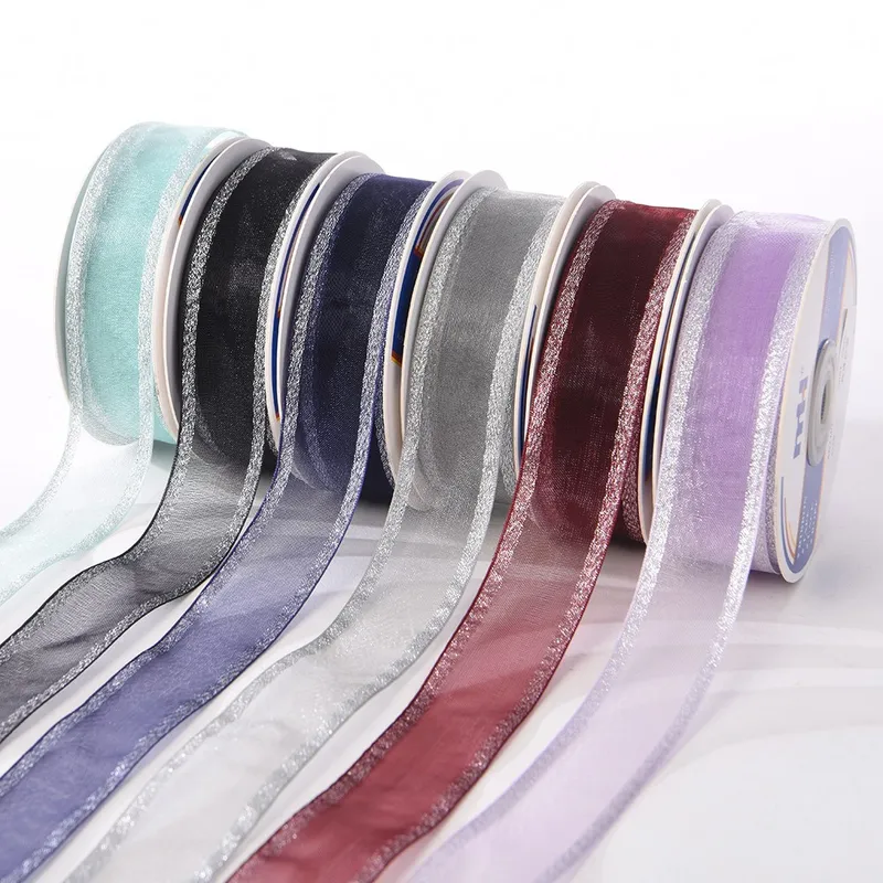 25mm Silver Wire-Edged Metallic Sheer Ribbon