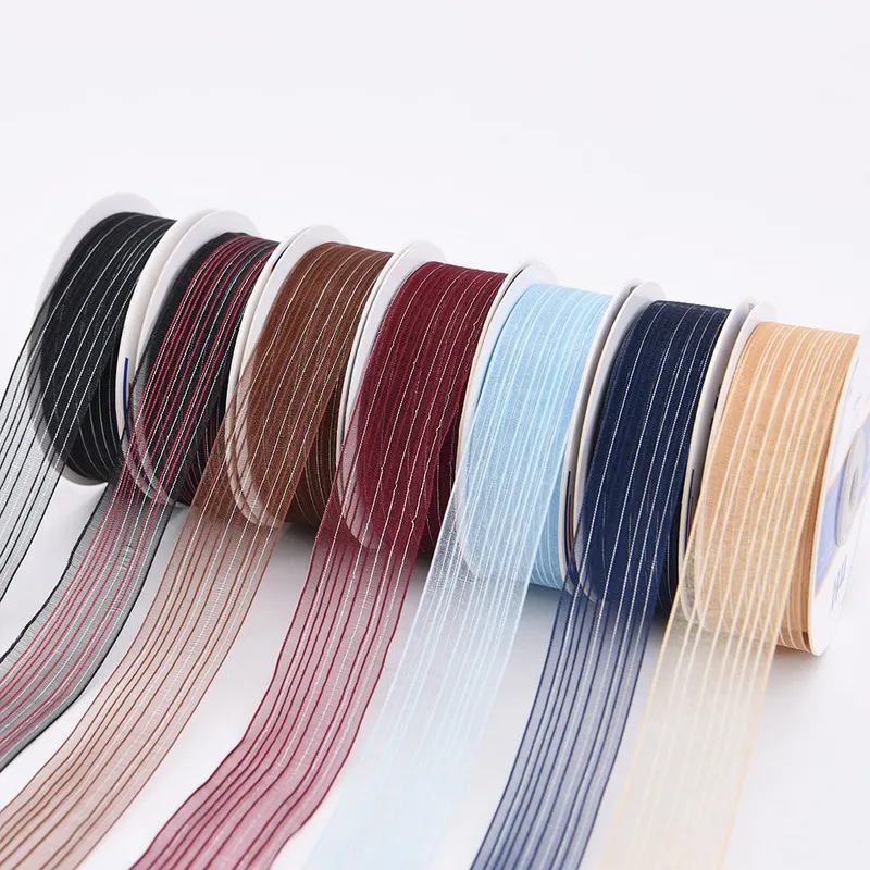 25mm Metallic Stripe Sheer Organza Ribbon