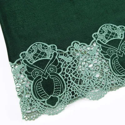 African Velvet Fabric with Scallop-edged Guipure Lace