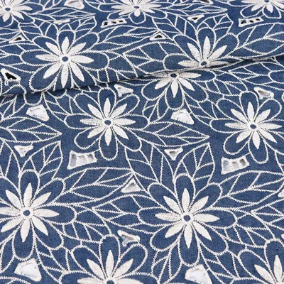 Scalloped Edge Embroidered Denim Cotton Lace Fabric