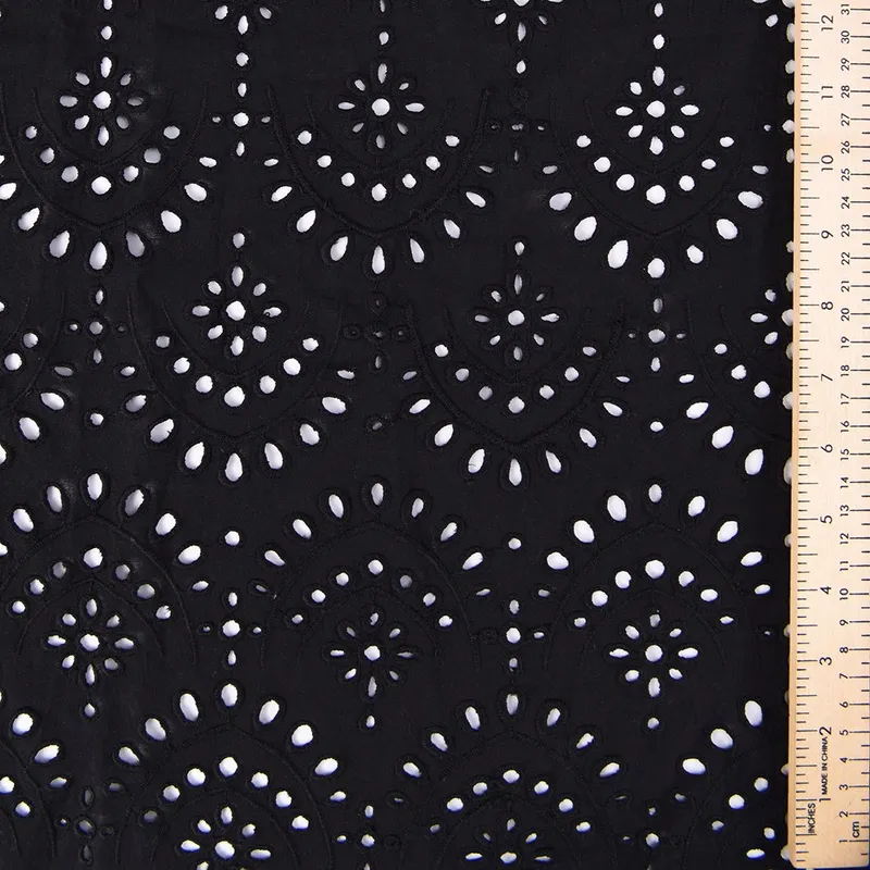 Black 100% Cotton Broderie Anglaise Eyelet Lace Fabric
