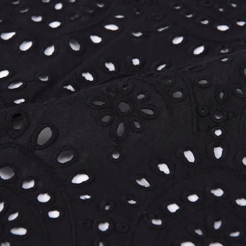 Black 100% Cotton Broderie Anglaise Eyelet Lace Fabric
